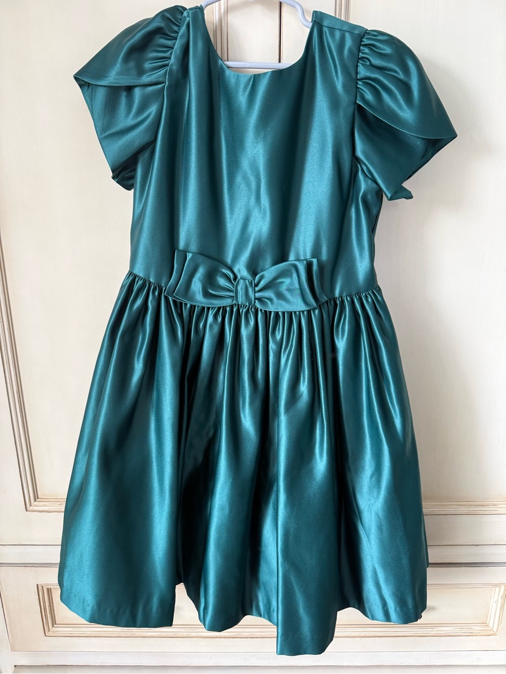 Janie and Jack Girls Emerald Green Satin Party Dress with Bow